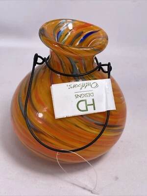 NWT HD Designs Outdoors Orange Swirl Pottery Vase 5” Tall Decorative Accent - Image 1 of 4