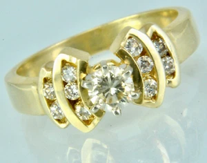 .45 ctw Diamond Solitaire w/ Diamonds Accent Engagement Ring 14k Yellow Gold - Picture 1 of 9