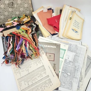 Cross Stitch Huge Lot Vintage 150+ Thread Floss, Fabric, Patterns, Binder - Picture 1 of 20