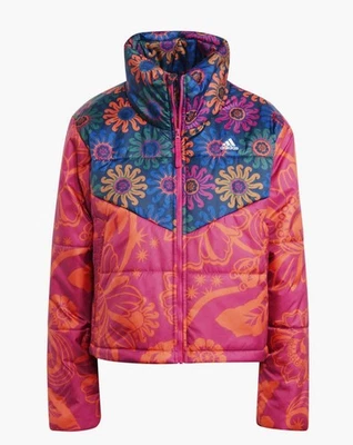 Adidas x Farm Rio Puffer Floral Pink Orange Training Full Zip Jacket Women’s MED - Image 1 of 4