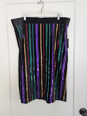 Eloquii Size22 Skirt Black Velour Colorful Sequins Clubwear Festive Gothic Artsy - Image 1 of 4