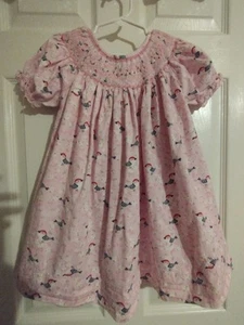 Smocked Bishop Dress Pink, Birds, Flowers Girl's Size 5 Handmade Smocked Sweets - Picture 1 of 15