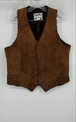 Pioneer Wear Mens Brown Suede Sherpa Lined V-Neck Snap Front Vest Size 42 - Image 1 of 4