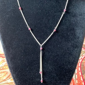 Vintage Mexiko Sterlingsilber 925 Lariat Halskette Granat Perlen Hänger 16" - Bild 1 von 7