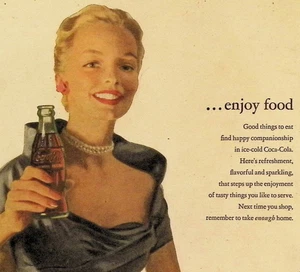 1952 Coca Cola Ad Woman Enjoy Food Coke Pennsylvania Railroad - Picture 1 of 3