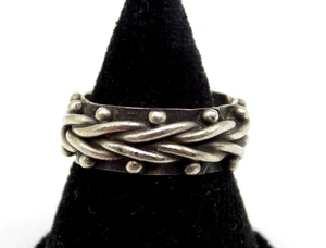 Vintage Sterling Silver Taxco Mexico Ring Sz 5 Braided Chain Dot Pattern - Picture 1 of 4