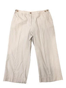 Lands End Womens Sz 14 Beige Chino Wide Leg Cropped Capris Adjustable Waist - Picture 1 of 6