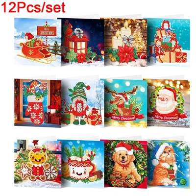 12Pcs 3D Diamond Art Christmas Decorations DIY Diamond Painting Christmas Cards - Image 1 of 4