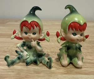 Pair Of RARE Vintage Lefton Elf Redhead Pixie Kneeling 1950's Figurine (READ) - Picture 1 of 13