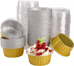 100-Pack Aluminum Foil Baking Cups with Lids, 5Oz Disposable Muffin Cupcake Rame - Picture 1 of 9