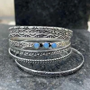 Opal Gemstone 925 Silver Designer Set Of 7 Women's Gift For Boho Bracelet - Picture 1 of 4