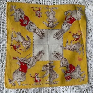 Fazzoletto Vintage Bambino Hankie Coniglietti Coniglietti Rane Giallo Rosso 8,5” - Foto 1 di 9