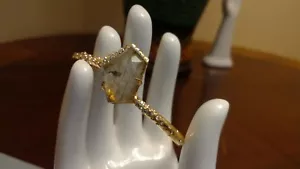 Alexis Bittar Yellow Gold Tone Bangle Bracelet with Crystals and Taupe Center - Picture 1 of 10