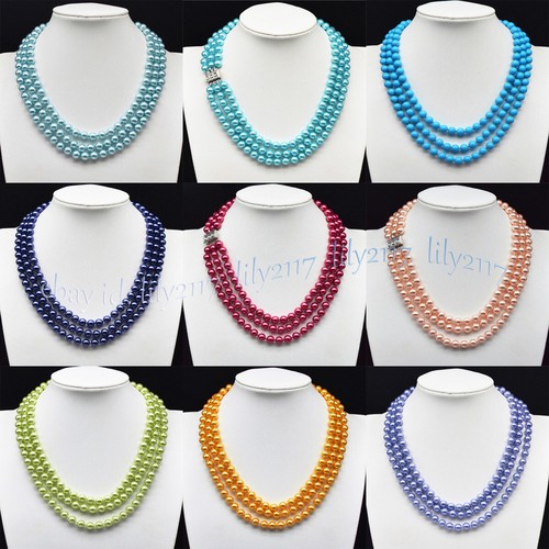 OFF WHITE "Lotto 3 file Collana Perle Vera 8 mm Rotonda Multicolore Mare del Sud 17 19""