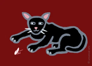 JACQUELINE DITT - Wild Cat attentive - black ltd.sign.Druck Grafik ger.13x18 cm - Bild 1 von 3