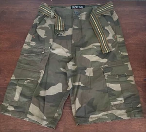 IRON CO mud camo belted cargo Shorts, boy size 14/16 - Picture 1 of 2