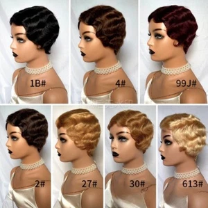 Short Mommy Pixie Cut Finger Wave  Human Hair Wigs Brazilian Human Hair Wig  - Picture 1 of 24