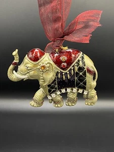 Elephant Ornament With Enamel And Rhinestone Accents Metal Trunk Up - Picture 1 of 8