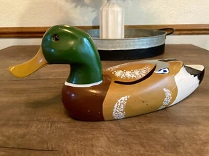 Vintage Hand Carved Painted Mallard Duck Decoy Glass Eyes Dutch Norway Decor - Picture 1 of 10