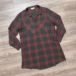 Cloth Stone Pink Gray Plaid Popover Long Sleeve Tunic Shirt Dress Petite L PL - Picture 1 of 15