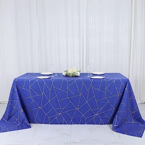 ROYAL BLUE GOLD 90"x132" Geometric Pattern Polyester Rectangle TABLECLOTH Party - Picture 1 of 8