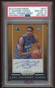 2015 Karl Anthony Towns Panini Prizm Orange Rookie Auto PSA 10 Auto 10 POP 1 - Picture 1 of 2