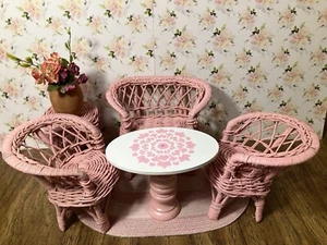 1:6 Pink Wicker Doll Furniture Barbie Size & 10-12” Fashion Dolls - Picture 1 of 17
