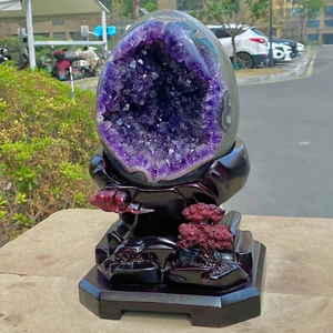 Purple Amethyst Geode Dragon Egg - Natural Crystal - Healing Stone Art - 10.4LB - Picture 1 of 11