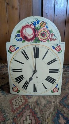 Antique Early Country Primitive Wood Tombstone Clock Wag & Parts Orig Paint 19" - Image 1 of 4