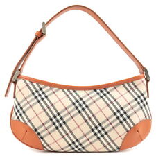 Auth BURBERRY Nova Plaid Shoulder Bag Beige Orange Canvas Leather Used