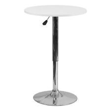 Bowery Hill Wood/Chrome Swivel Round Adjustable Bar Table in White
