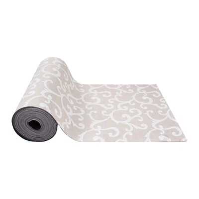 Tappeto Guida Passatoia Corsia Cucina Gomma Antiscivolo Ghirigori Foglie Beige  - Immagine 1 di 4