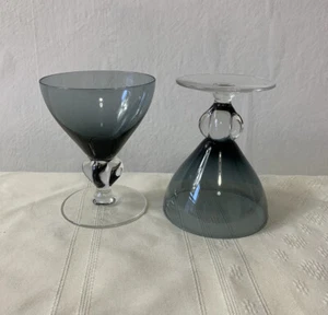 Smoke Glass Stemware Mid Century Mod. Barware Allegra Cambridge 4oz Martini PAIR - Picture 1 of 12