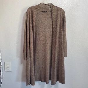Eileen Fisher Cardigan Donna L Marrone 100% Lino Aperto davanti Manica Lunga Neutro - Foto 1 di 11