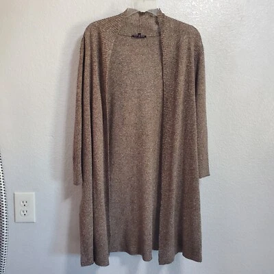 Cárdigan mujer Eileen Fisher L marrón 100 % lino frente abierto manga larga neutro Foto 1 de 4