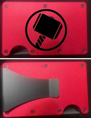 CUSTOM "THOR'S HAMMER MJOLNIR" ENGRAVED SLIM MINIMALIST WALLET - ROSE RED - Image 1 of 4