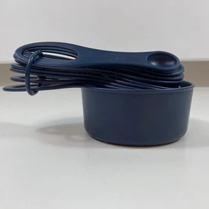 Mainstays Set Of 9 Piece Measuring Cups Spoons Navy Blue Plastic Kitchen Tools - Picture 1 of 11