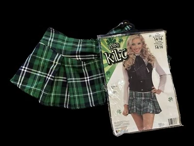 School Girl Mini Skirt - Kilt - Green Plaid Costume - Adult One Size Up To 14  T - Image 1 of 3