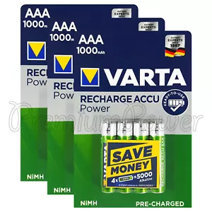 12 x Varta AAA 1000mAh batteries Rechargeable Ni-MH 1.2V HR03 Micro Accu Power - Picture 1 of 2