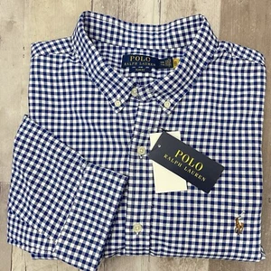 NWT Polo Ralph Lauren Mens - XXL SLIM FIT - Button Down Shirt Gingham Plaid Blue - Picture 1 of 13