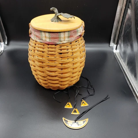 Longaberger 2000 Century Pumpkin Patch Basket Liner Lid Jack o'lantern Tie On Cover