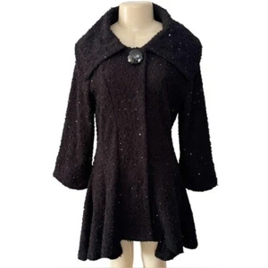 Joseph Ribkoff Black Sequin Jacquard Asymmetrical Evening Jacket Bell Sleeve 10 - Picture 1 of 10