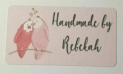 325 x Hand Made Handmade by Craft Labels Pink Love Birds Matte labels Stickers - Image 1 of 2