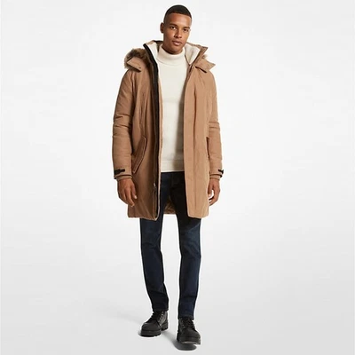 Abrigo Parka Michael Kors Para Hombre Camel Imitación Piel Borde Con Capucha Invierno Puffer Talla M Foto 1 de 4