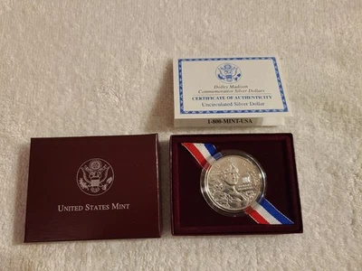 United States Mint 1999 Dolley Madison Commemorative Coin Unc. Silver Dollar COA - Image 1 of 4
