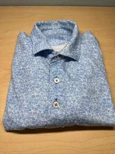 Johnnie O Polo Camicia Uomo L Blu Floreale Peso Piuma Golf Elasticizzata Performance - Foto 1 di 8