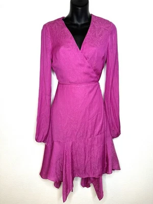 Guess Women’s A Line Wrap Dress XS Fushia Silky Paisley Fairy Girly Western - Image 1 of 4