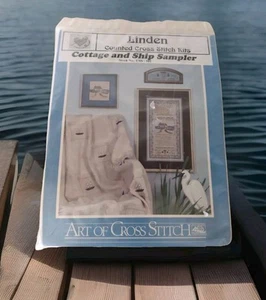 New LINDEN Cottage And Ships Nautical Shore Sampler Cross Stitch Kit Ocean Decor - Picture 1 of 7