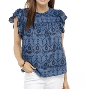 Crown & Ivy Boho Chambray Bordado Azul Floral Bebé Muñeca Western Encaje Top L - Imagen 1 de 7