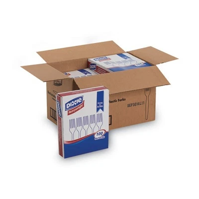Cubiertos de plástico Dixie, tenedor pesado, blanco, 100/caja, 10 cajas/cartón Foto 1 de 4